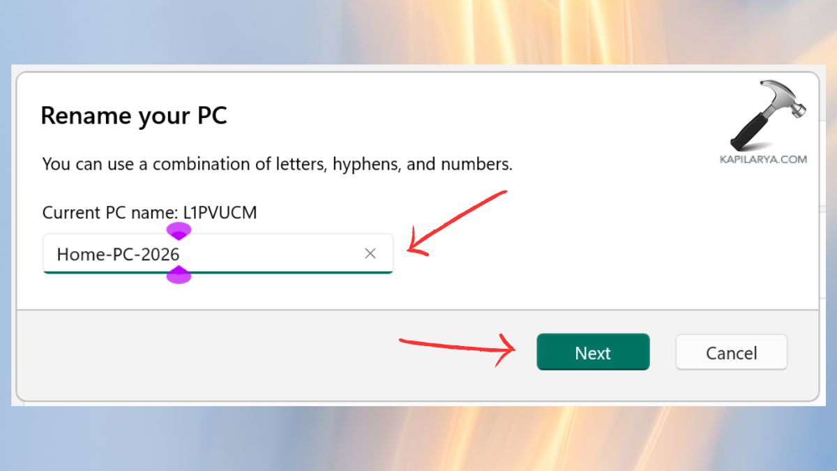 rename your pc enter new name
