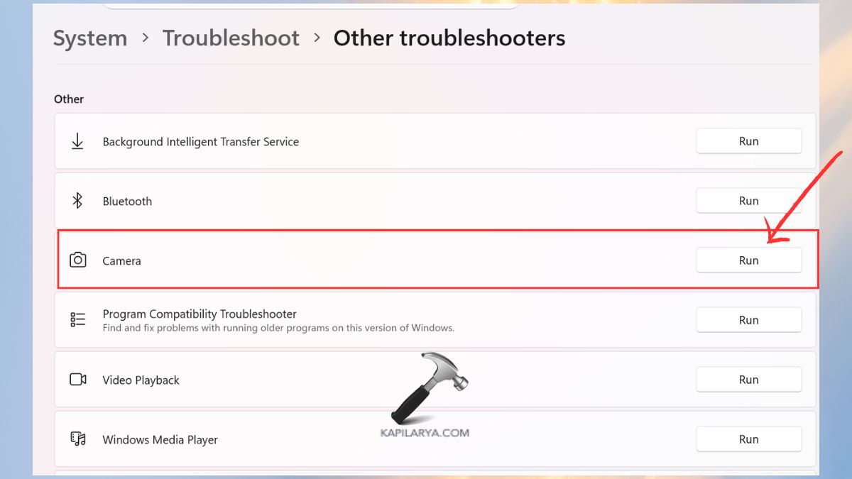 run camera troubleshooter