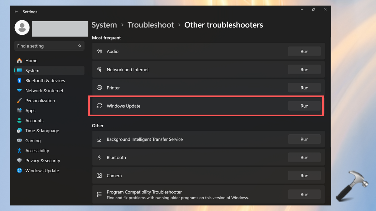 run windows update troubleshooter