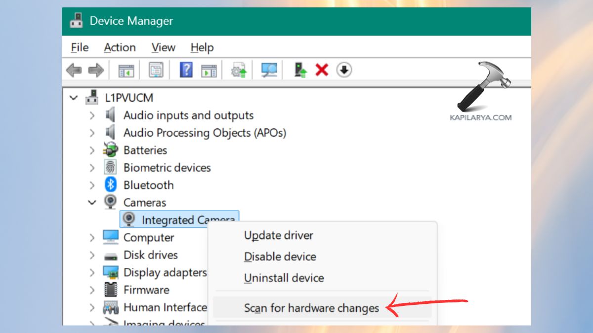scan for hardware changes camera