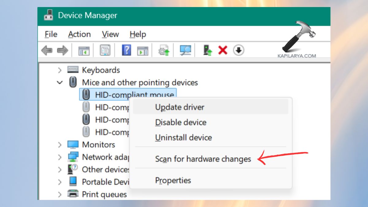 scan hardware changes mice and other pointing devices