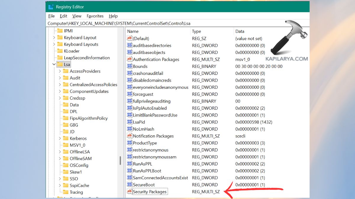 security packages option in registry editor windows 11 Fix This module is blocked from loading into Local Security Authority