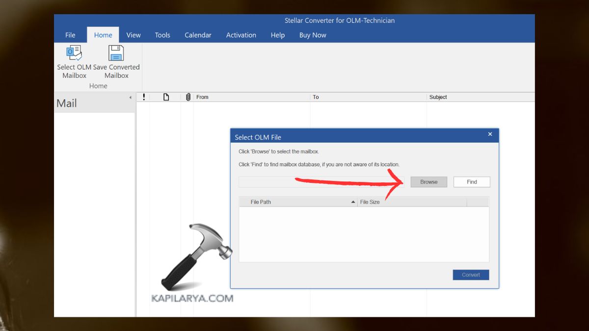 select OLM files in stellar converter for olm software