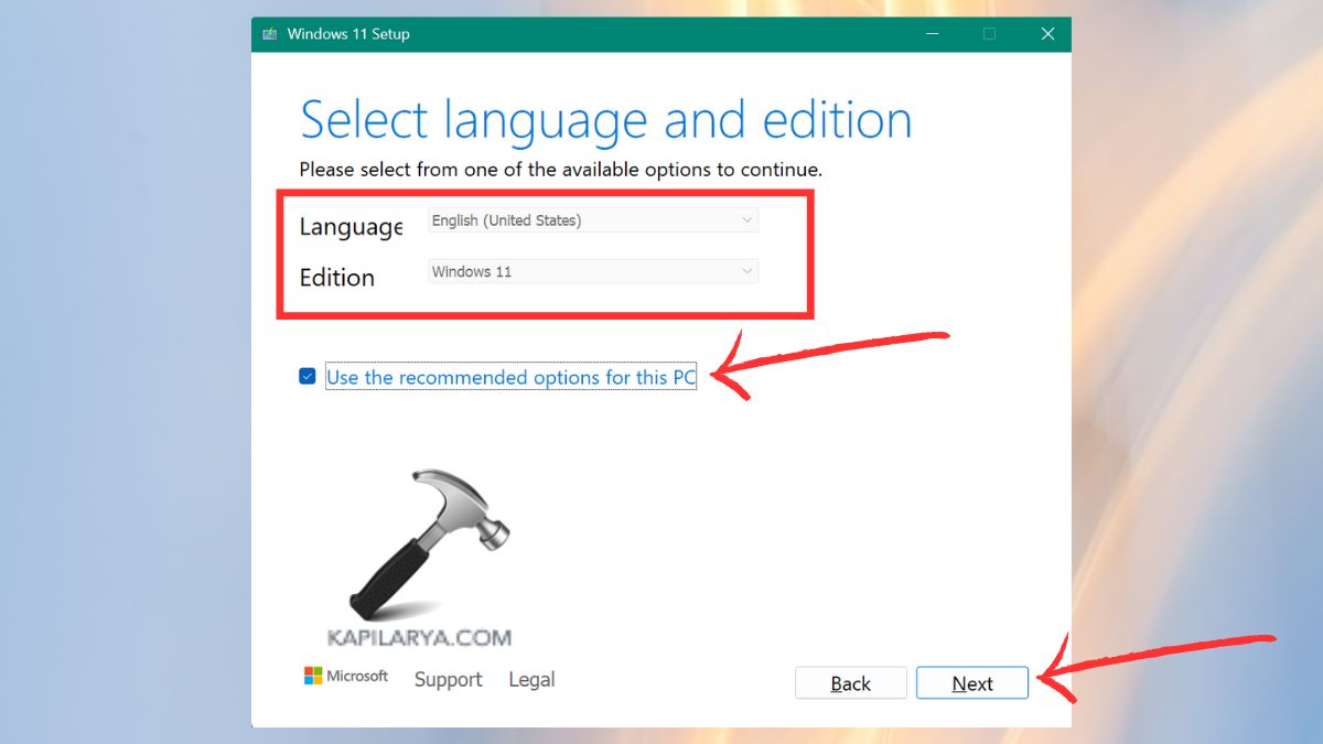 select language and edition in windows 11 media creation tool