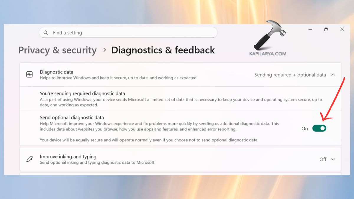 send optional diagnostics data
