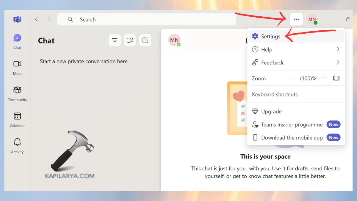 settings in microsoft teams in windows 1110