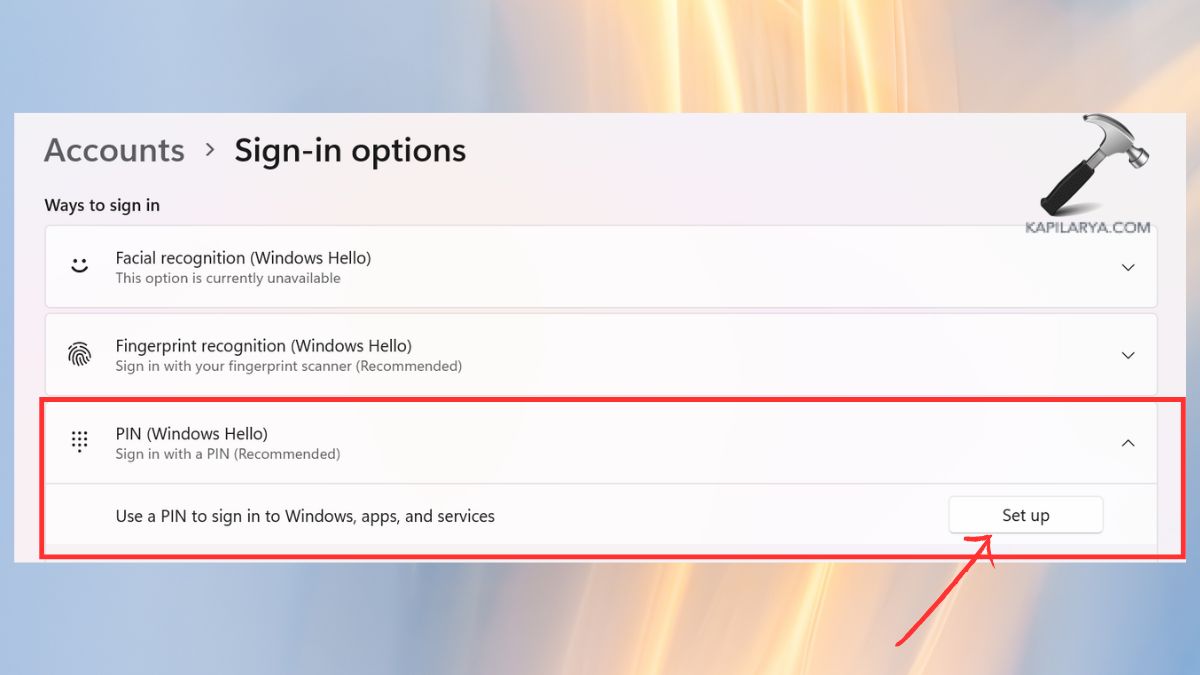 setup option pin windows hello
