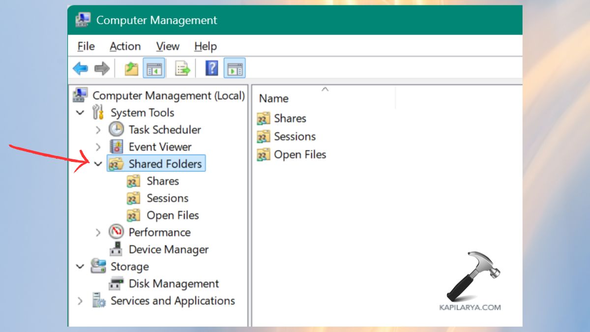 shared folder in computer management