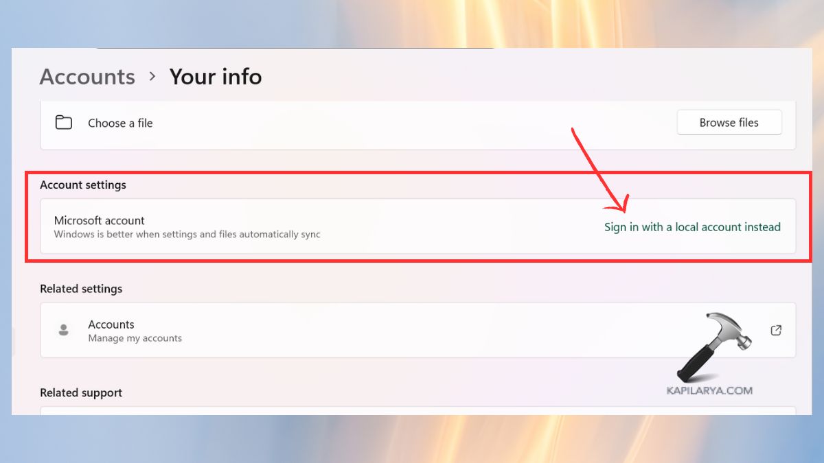 sign in with a local account instead