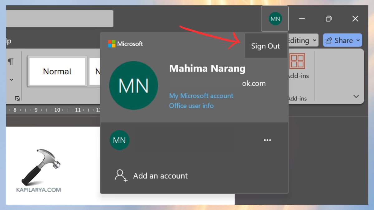 sign out of microsoft word Fix: You don’t have sufficient permissions to open the Mail - Outlook error