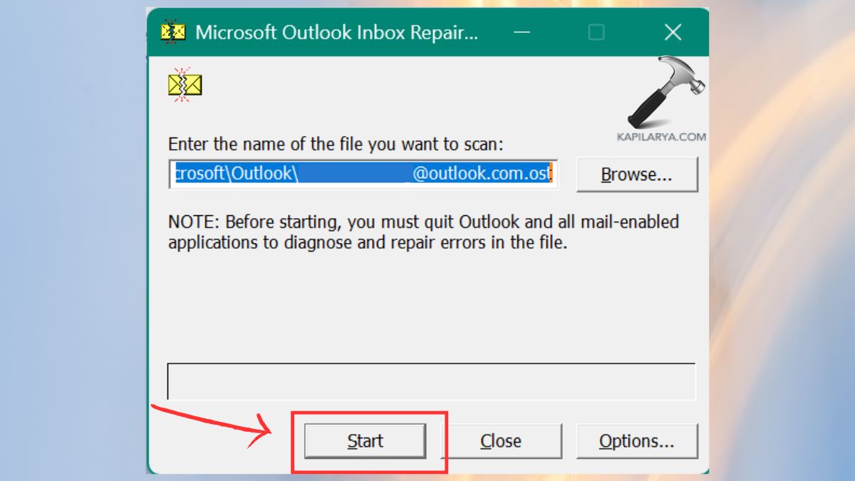 start microsoft outlook inbox repair fix Outlook message has been changed Error