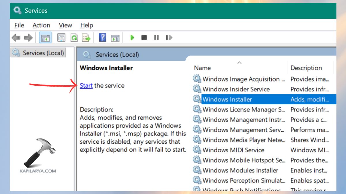 start the windows installer service