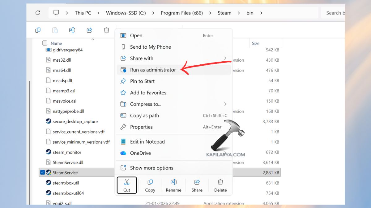 steam service run as administrator