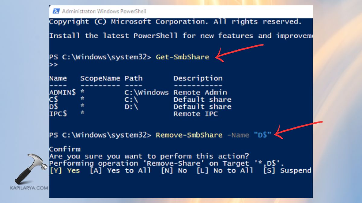 stop sharing folder Using PowerShell Admin