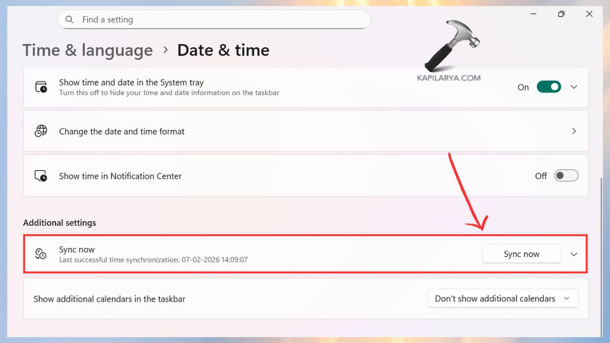 sync now date and time