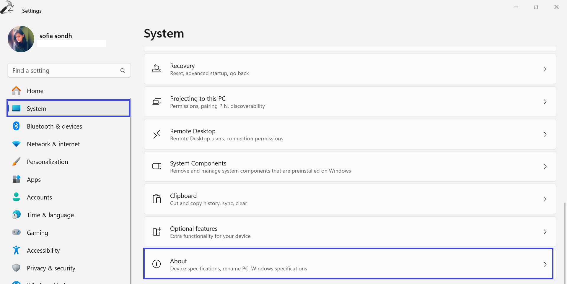 Settings App -> About
