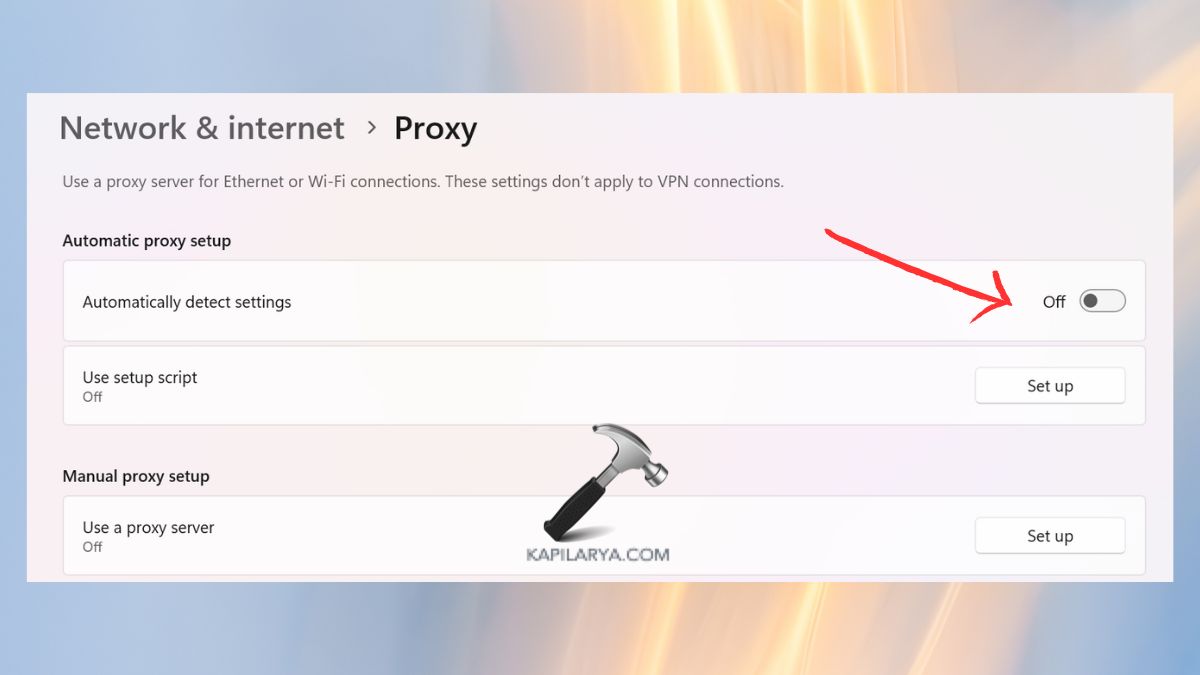 turn off proxy setting Fix 'The remote device or resource won't accept the connection' in Windows 11