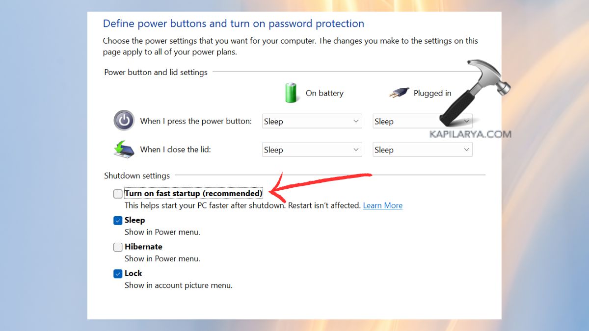 uncheck the turn on fast startup in control panel