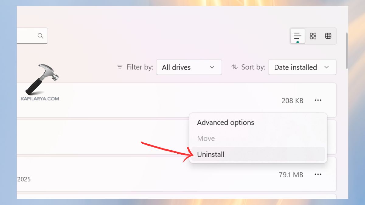 uninstall app from installed app