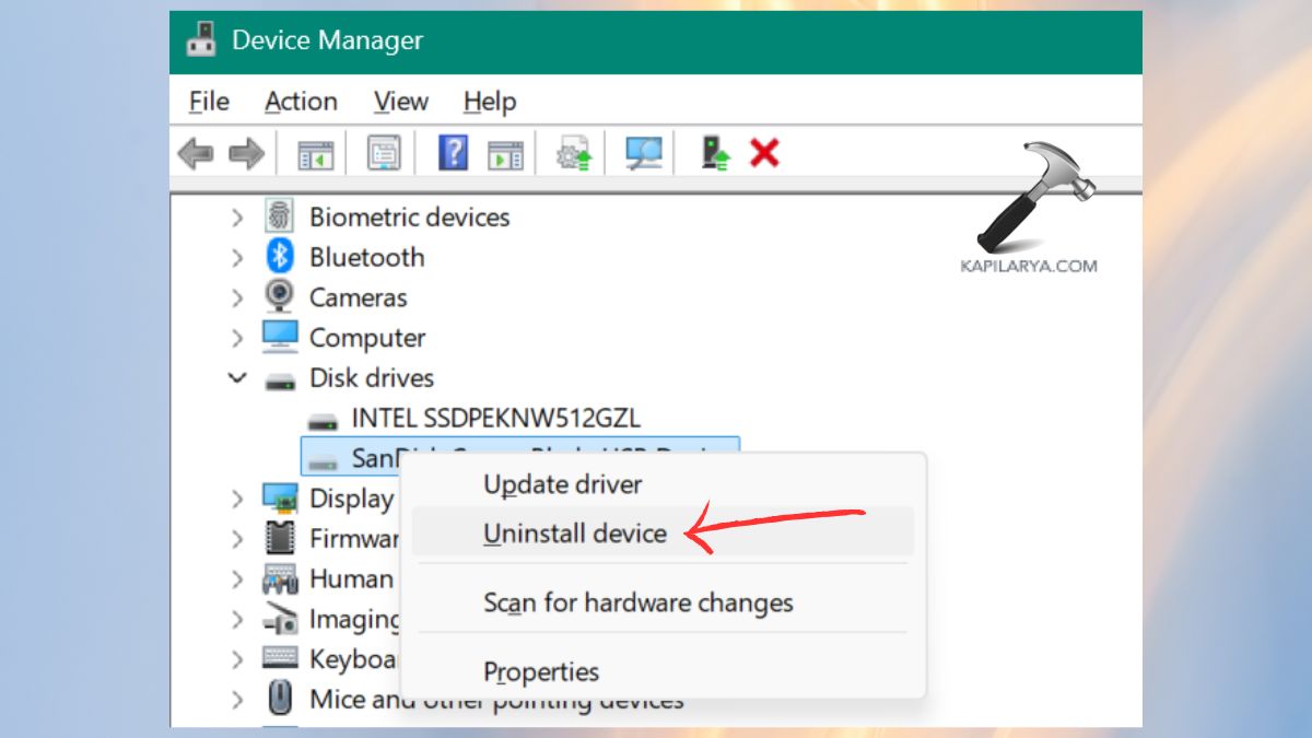 uninstall device disk drives