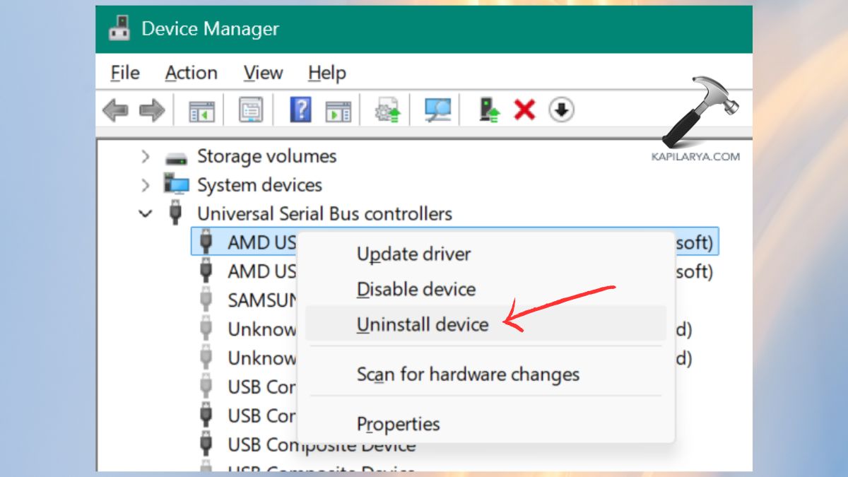 uninstall device universal serial bus controllers
