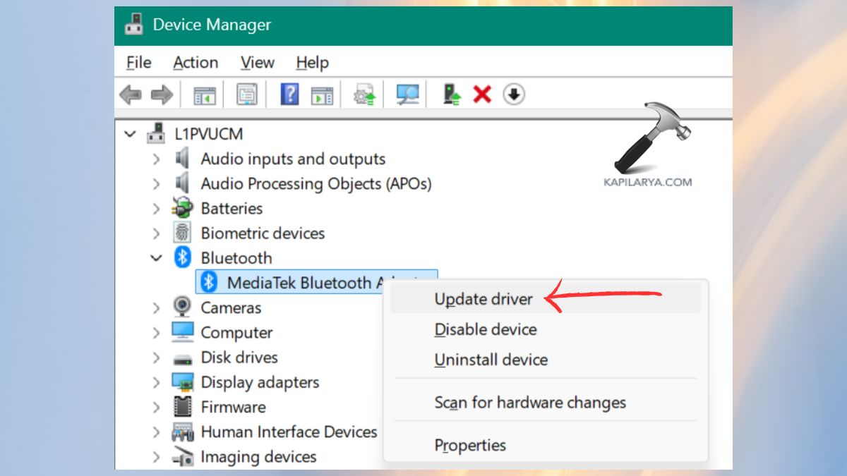 update driver bluetooth in device manager