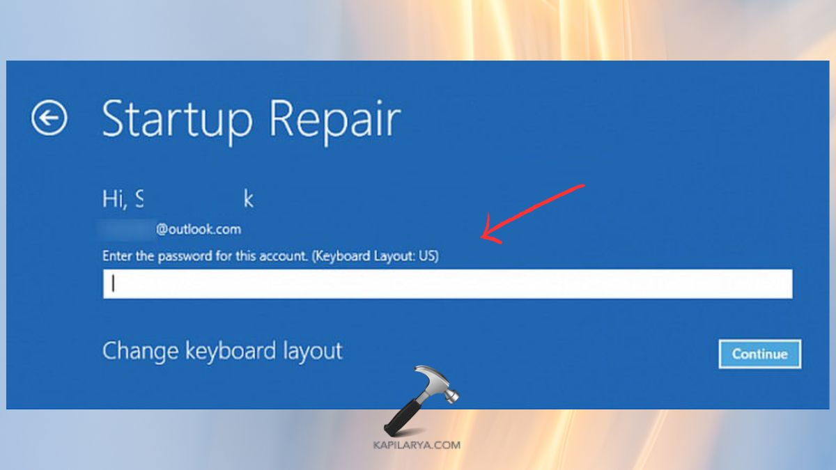 user account and enter your password in startup repair to fix Windows 11 stuck in infinite boot loop