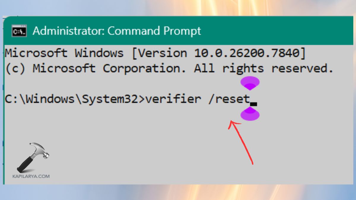 verifier reset command to disable the Driver Verifier tool Fix wdf01000.sys BSOD on Windows 11