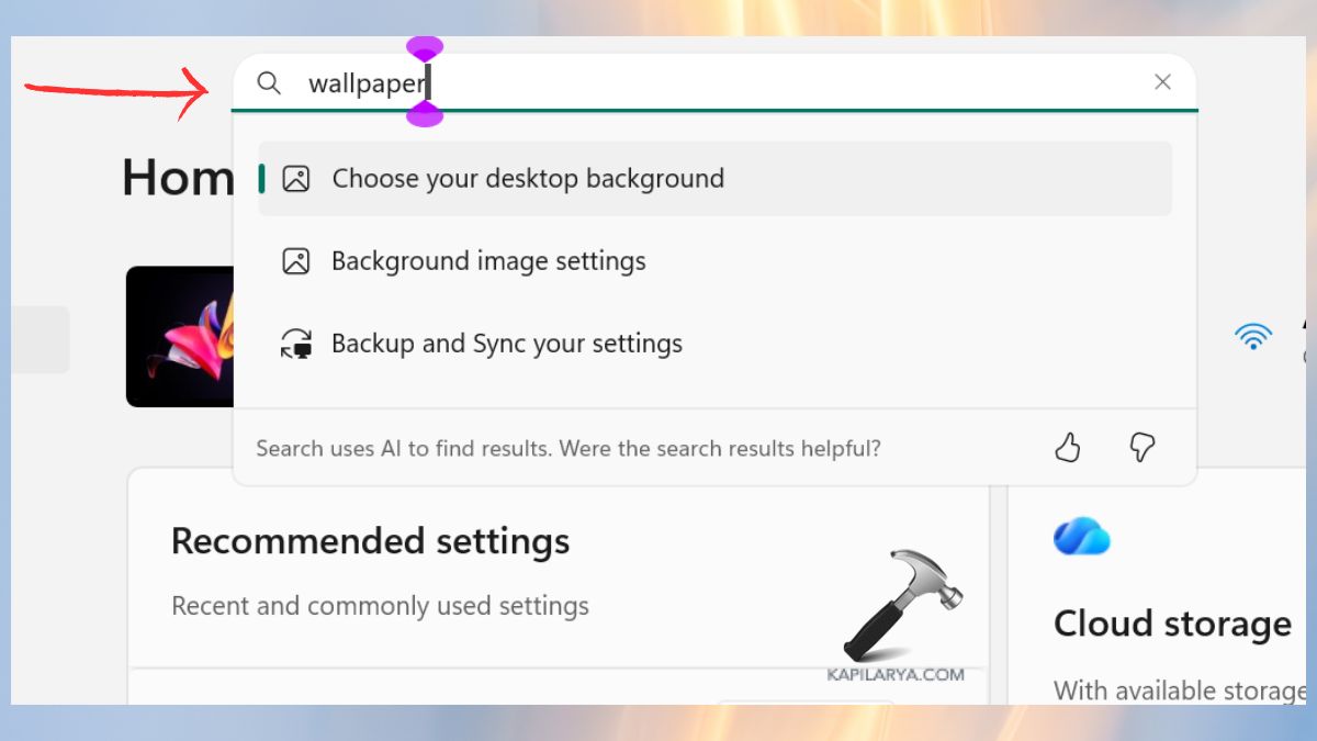 wallpaper searching with agent in settings