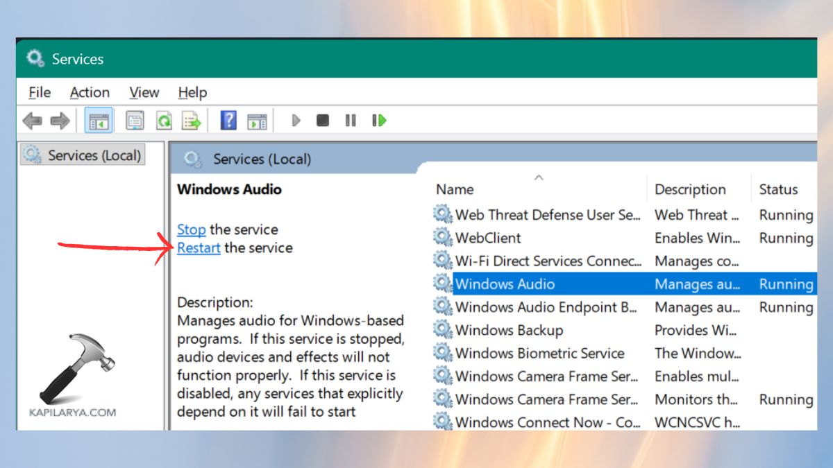 windows audio service restart