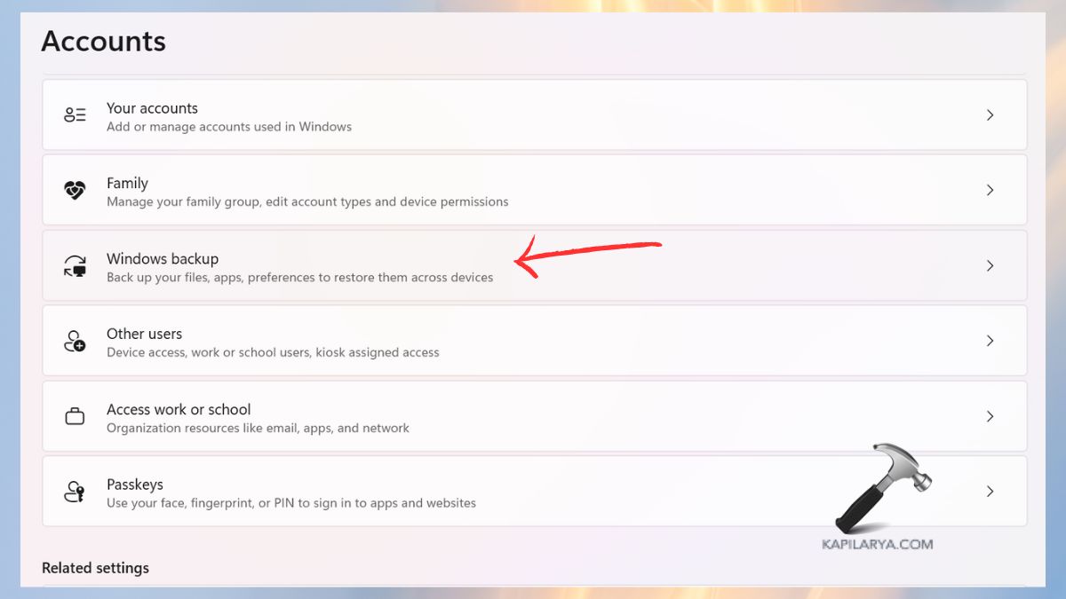 windows backup option