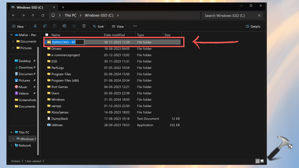 windows bt folder rename to fix windows update error