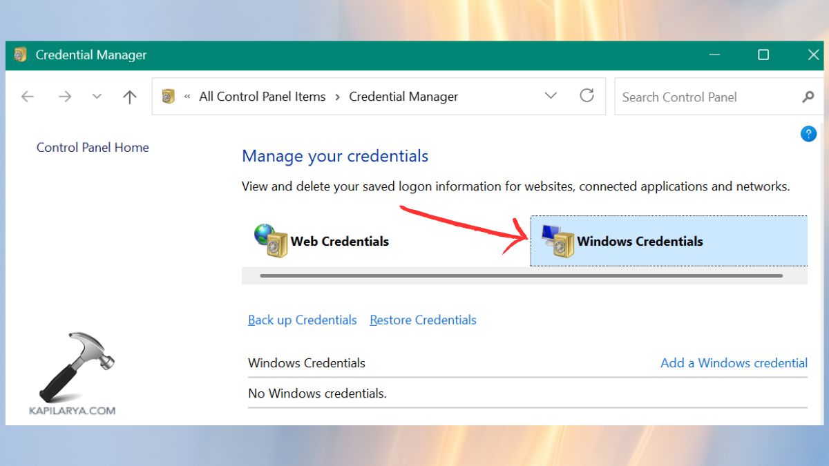 windows credentials in credential manager