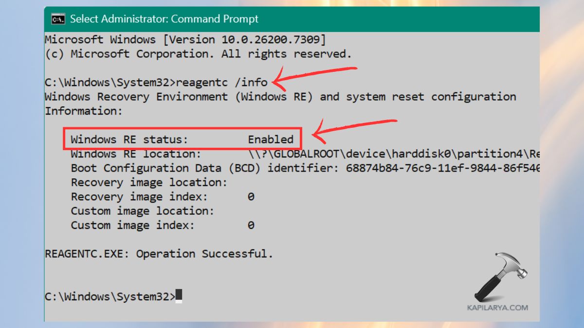windows re status enabled