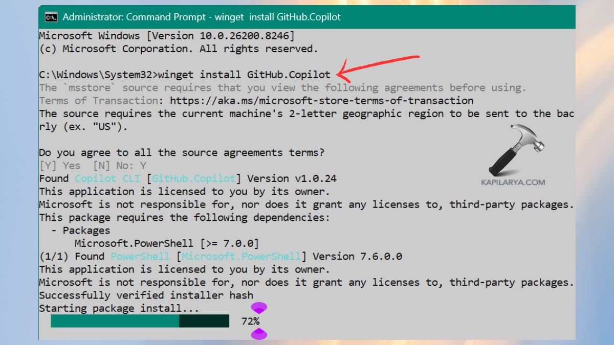 winget install GitHub Copilot command